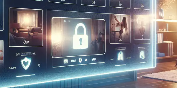 A sleek digital subscription platform displaying high-quality adult content in a cozy, inviting room setting.