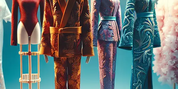 A modern studio showcasing stylish adult entertainment apparel on mannequins, featuring vibrant, high-quality outfits and professional equipment.