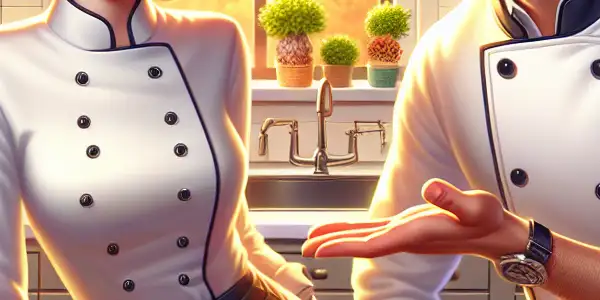 A playful kitchen scene featuring Gu Shengnan and Lu Jin, showcasing their budding romance amidst colorful dishes and a cozy atmosphere.